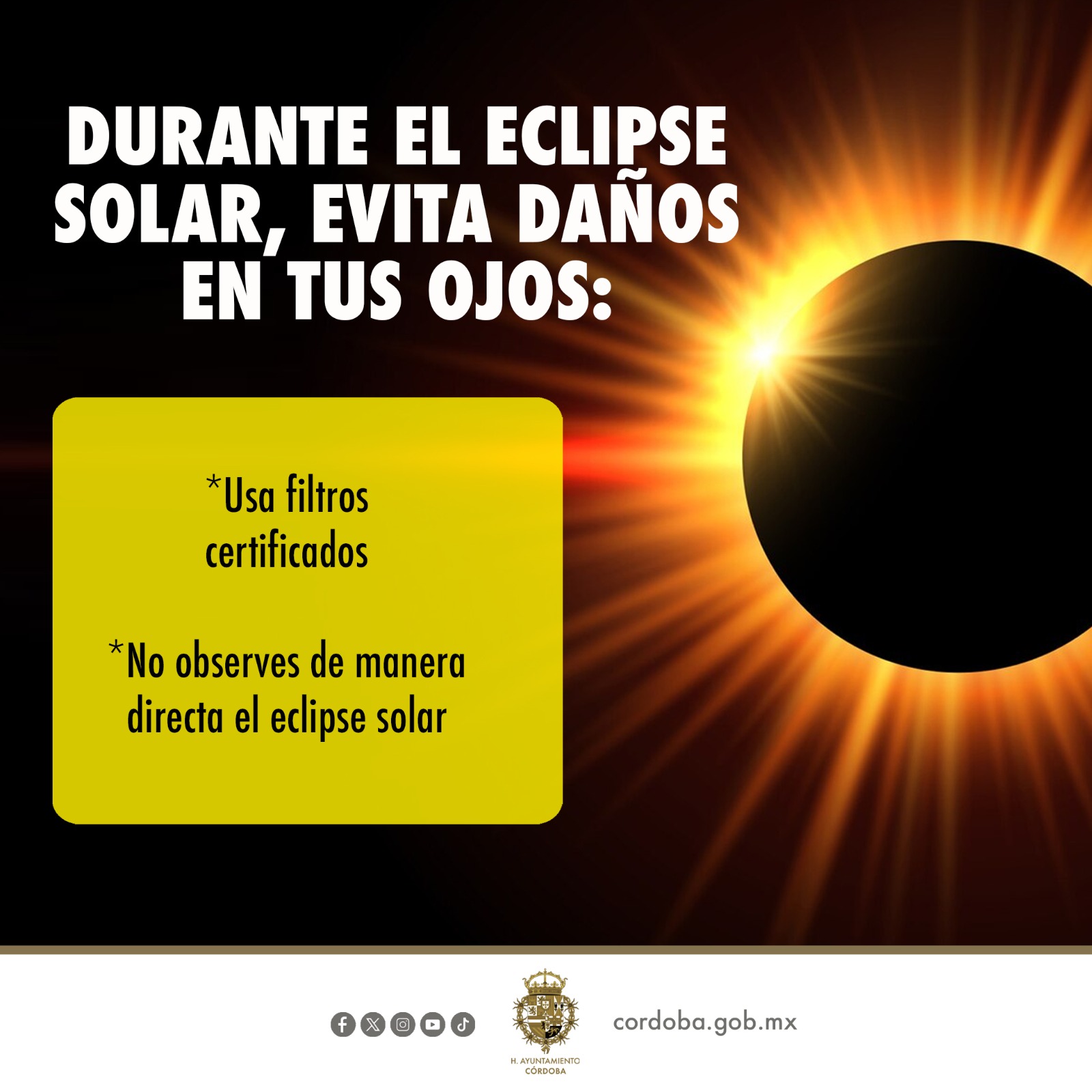 Emite Protección Civil recomendaciones para observar el eclipse de sol del 8 de abril
